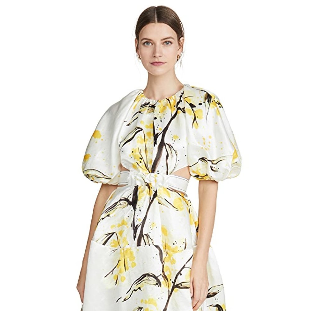 Aje Mimosa Floral Print Linen Blend Satin Dress Australian Size 10/ US 6-8 - Picture 3 of 11